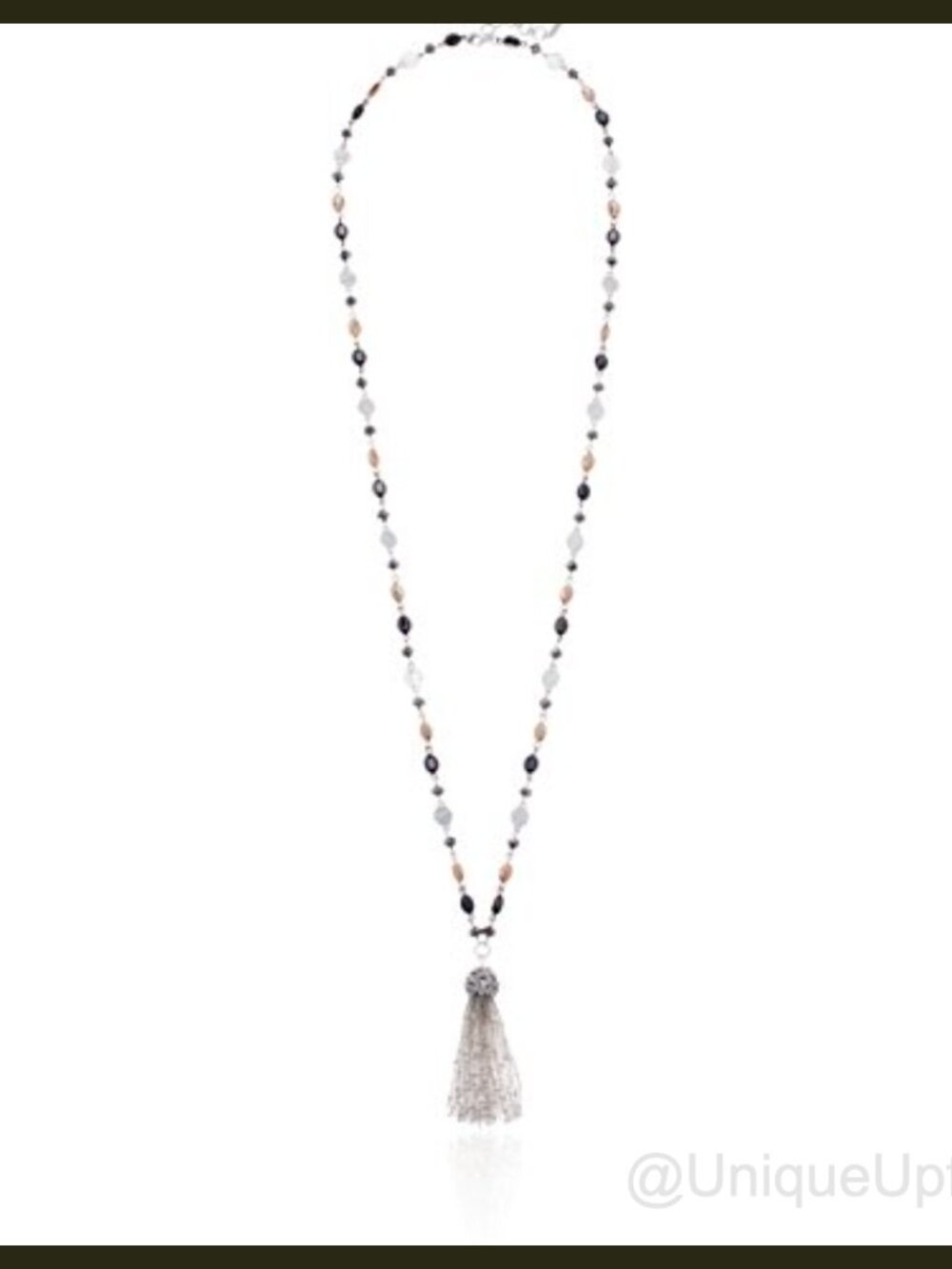 Nine West Beaded Tassel Pendant Necklace 36 Inch Tri-Tone Long Chain Women's